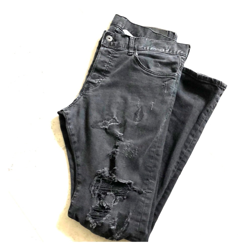 Slim Low Waist Grey Distressed Denim